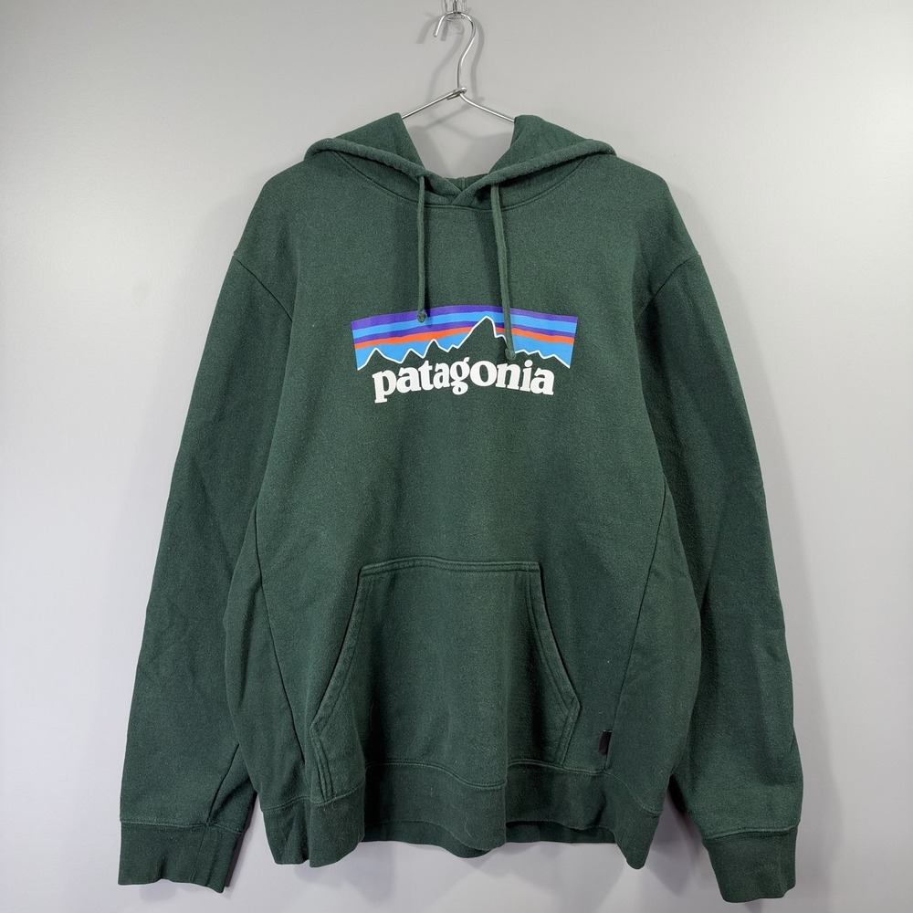 Patagonia Hoodie Mens Large Green Uprisal Logo Fleece Pullover Sweatshirt